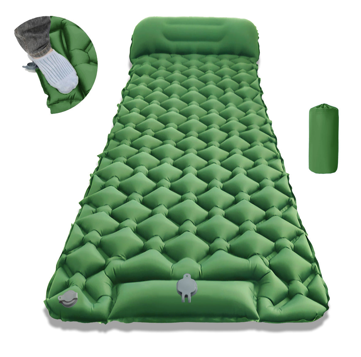 Eyotto Camping Sleeping Pad - Self Inflating, 74.8"L x 23.6"W Camping Mat Sleeping Pad with Pillow Built-in Foot Pump, Blow Up Portable Air Bed for Camping Hiking Travel, Green, Single Size