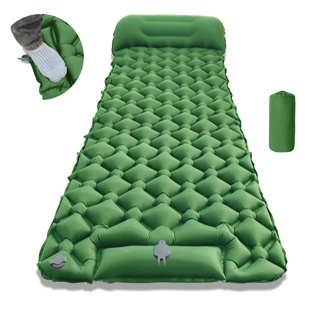 Eyotto Camping Sleeping Pad - Self Inflating, 74.8"L x 23.6"W Camping Mat Sleeping Pad with Pillow Built-in Foot Pump, Blow Up Portable Air Bed for Camping Hiking Travel, Green, Single Size