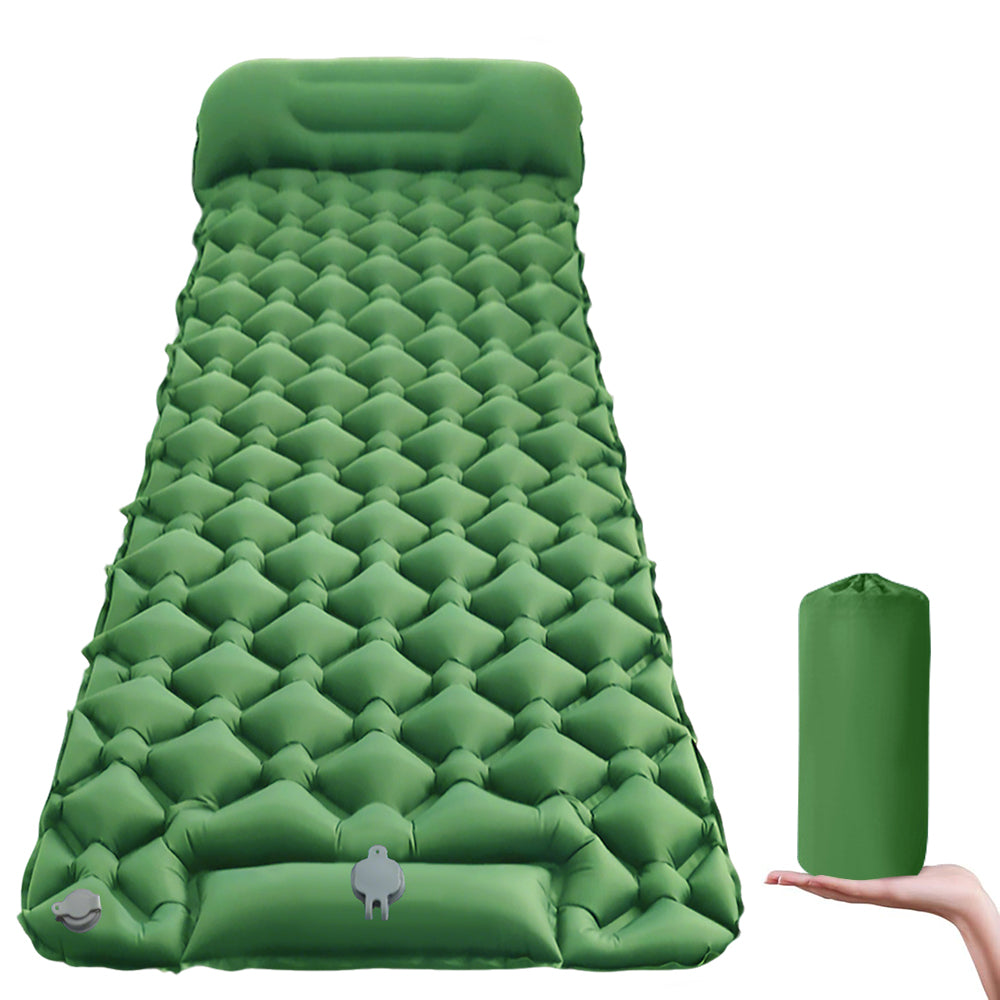 Eyotto Camping Sleeping Pad - Self Inflating, 74.8"L x 23.6"W Camping Mat Sleeping Pad with Pillow Built-in Foot Pump, Blow Up Portable Air Bed for Camping Hiking Travel, Green, Single Size