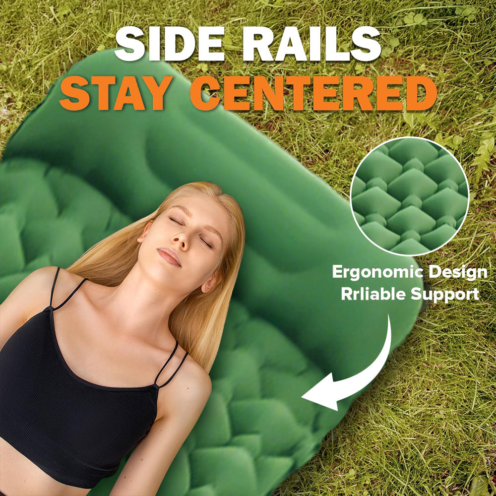 Eyotto Camping Sleeping Pad - Self Inflating, 74.8"L x 23.6"W Camping Mat Sleeping Pad with Pillow Built-in Foot Pump, Blow Up Portable Air Bed for Camping Hiking Travel, Green, Single Size