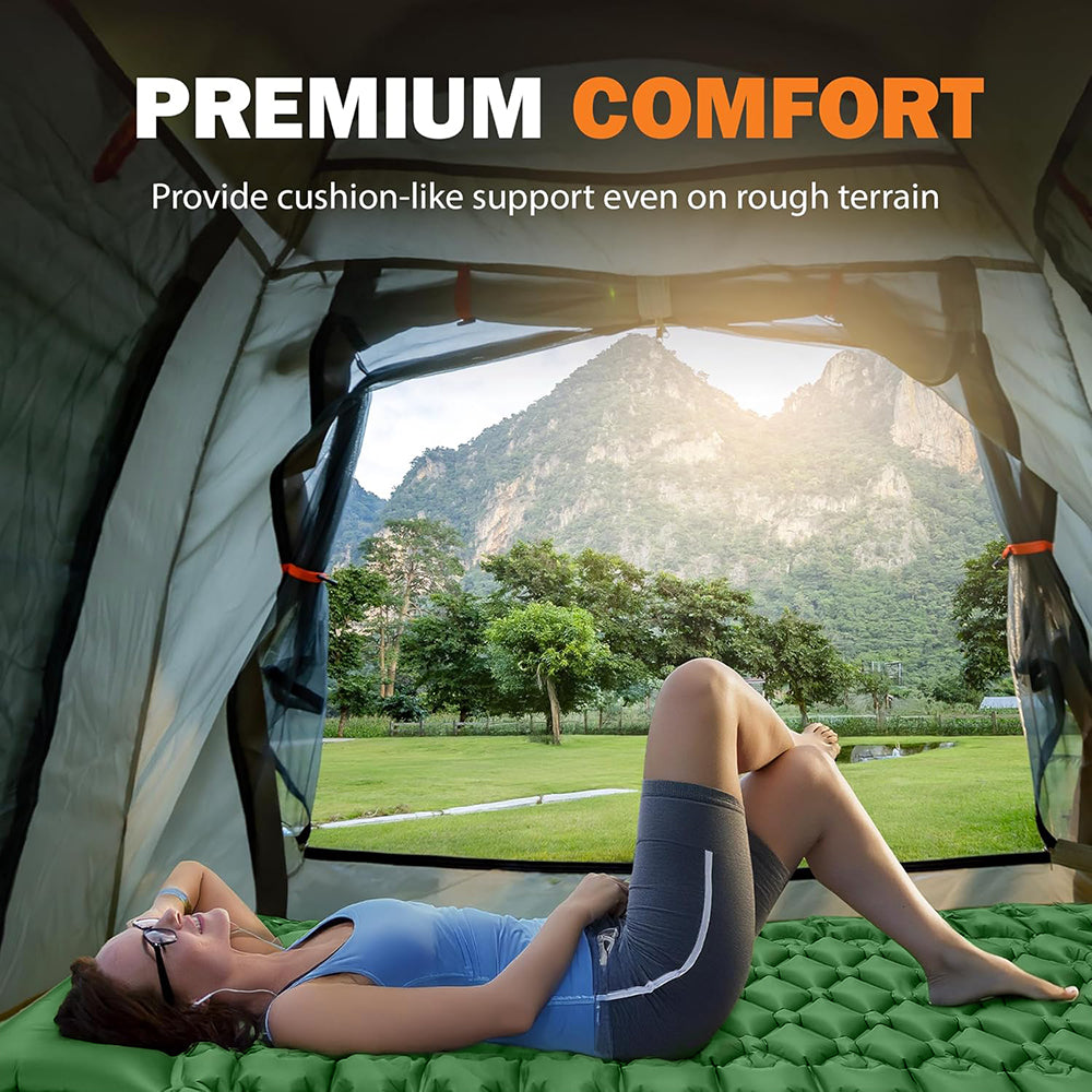 Eyotto Camping Sleeping Pad - Self Inflating, 74.8"L x 23.6"W Camping Mat Sleeping Pad with Pillow Built-in Foot Pump, Blow Up Portable Air Bed for Camping Hiking Travel, Green, Single Size
