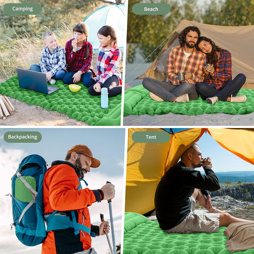 Eyotto Camping Sleeping Pad - Self Inflating, 74.8"L x 47.2"W Camping Mat Sleeping Pad with Pillow Built-in Foot Pump, Blow Up Portable Air Bed for Camping Hiking Travel, Green, Full Size