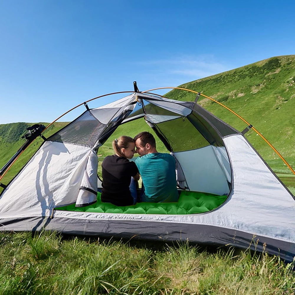 Eyotto Camping Sleeping Pad - Self Inflating, 74.8"L x 47.2"W Camping Mat Sleeping Pad with Pillow Built-in Foot Pump, Blow Up Portable Air Bed for Camping Hiking Travel, Green, Full Size