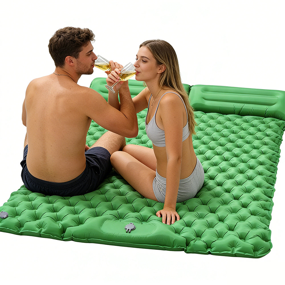 Eyotto Camping Sleeping Pad - Self Inflating, 74.8"L x 47.2"W Camping Mat Sleeping Pad with Pillow Built-in Foot Pump, Blow Up Portable Air Bed for Camping Hiking Travel, Green, Full Size