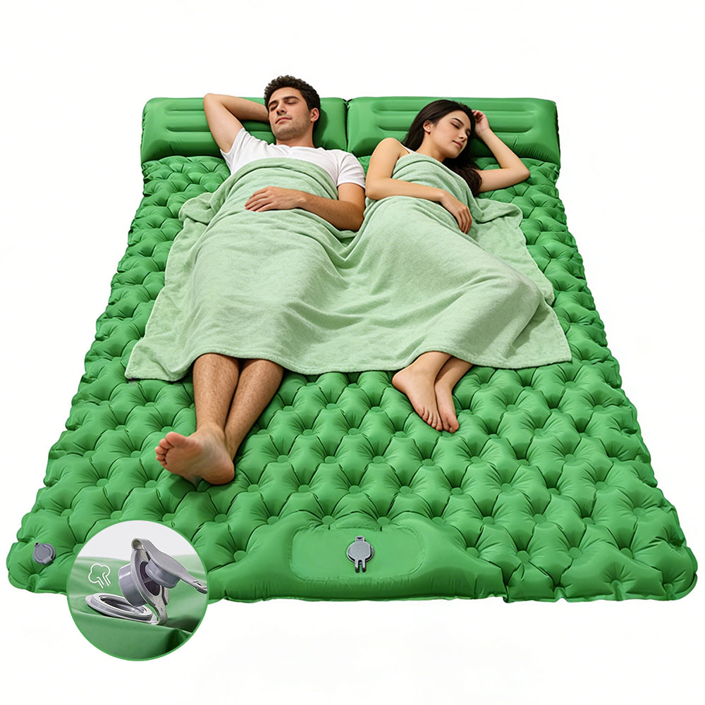 Eyotto Camping Sleeping Pad - Self Inflating, 74.8"L x 47.2"W Camping Mat Sleeping Pad with Pillow Built-in Foot Pump, Blow Up Portable Air Bed for Camping Hiking Travel, Green, Full Size