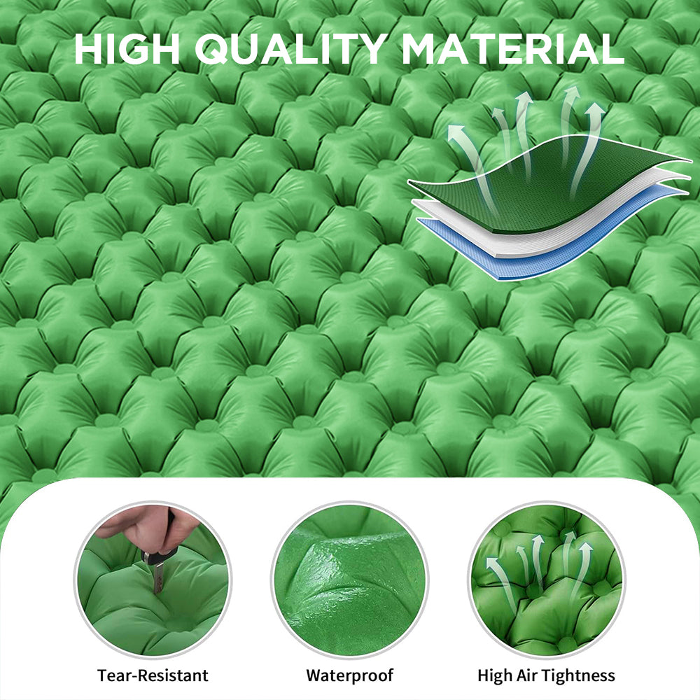 Eyotto Camping Sleeping Pad - Self Inflating, 74.8"L x 47.2"W Camping Mat Sleeping Pad with Pillow Built-in Foot Pump, Blow Up Portable Air Bed for Camping Hiking Travel, Green, Full Size
