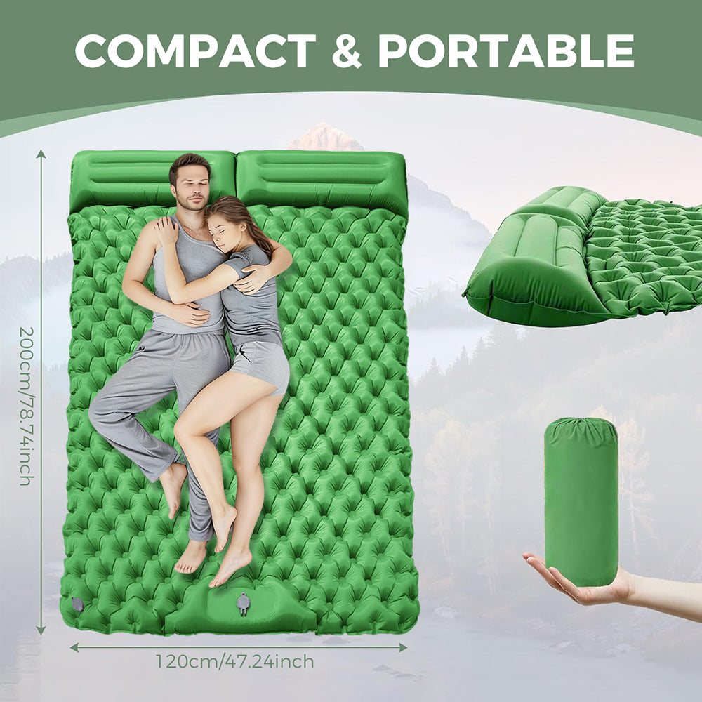 Eyotto Camping Sleeping Pad - Self Inflating, 74.8"L x 47.2"W Camping Mat Sleeping Pad with Pillow Built-in Foot Pump, Blow Up Portable Air Bed for Camping Hiking Travel, Green, Full Size