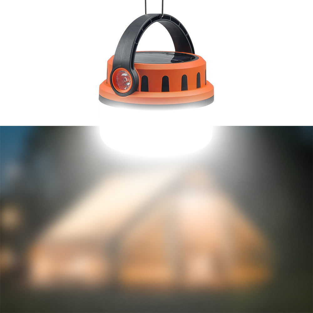 eYotto Solar LED Camping Light, 2400mAh Rechargeable Camping Lantern with Flashlight, Portable Solar Outdoor Tent Light Flashlight with Hook for Outdoor Activities Hiking Picnic Climbing Fishing