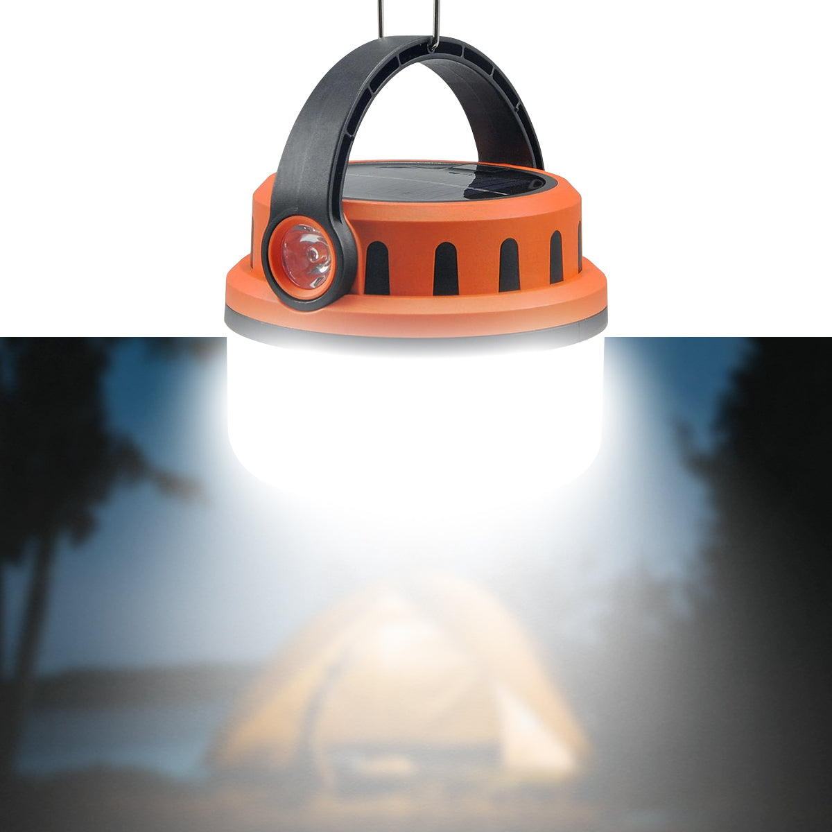 eYotto Solar LED Camping Light, 2400mAh Rechargeable Camping Lantern with Flashlight, Portable Solar Outdoor Tent Light Flashlight with Hook for Outdoor Activities Hiking Picnic Climbing Fishing