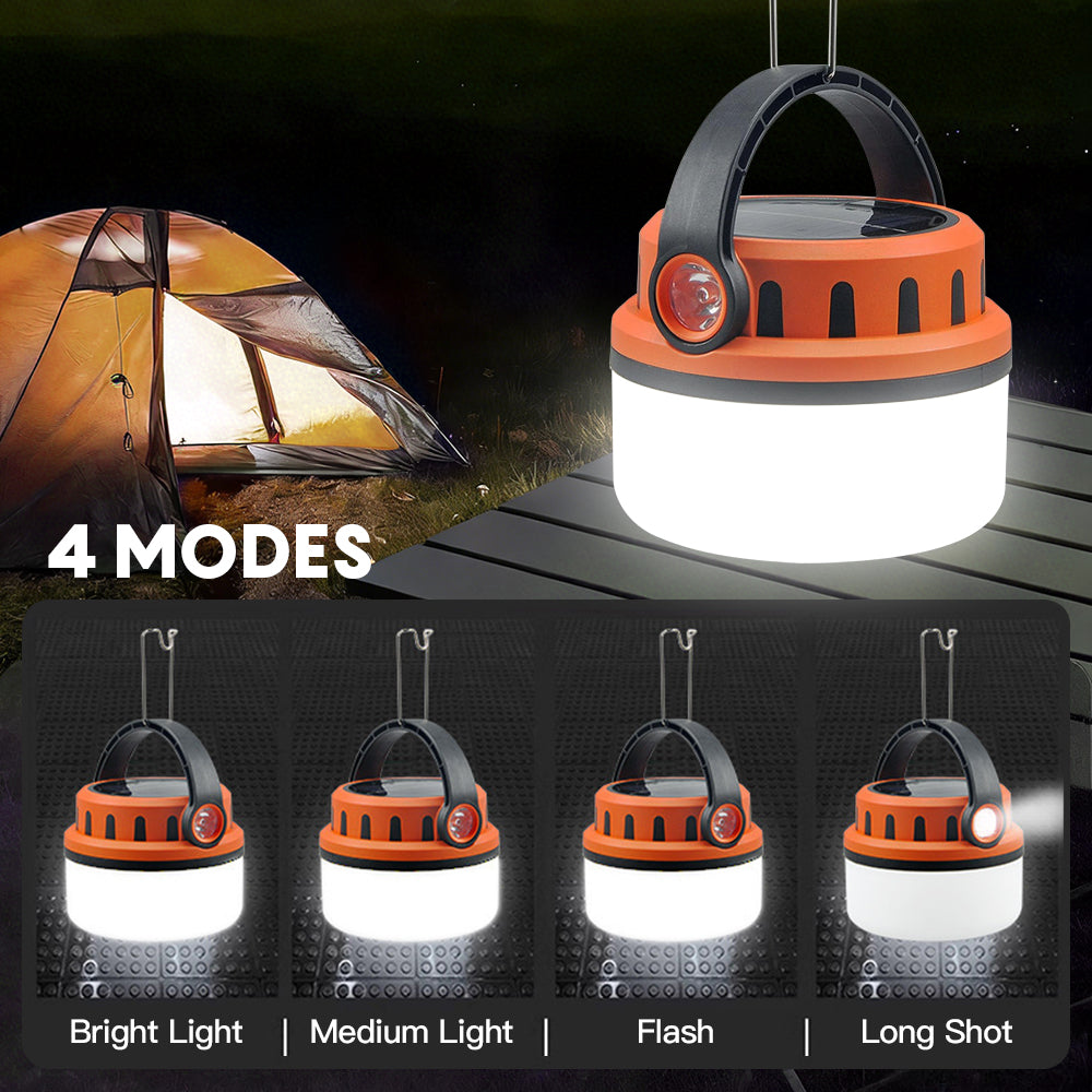 eYotto Solar LED Camping Light, 2400mAh Rechargeable Camping Lantern with Flashlight, Portable Solar Outdoor Tent Light Flashlight with Hook for Outdoor Activities Hiking Picnic Climbing Fishing