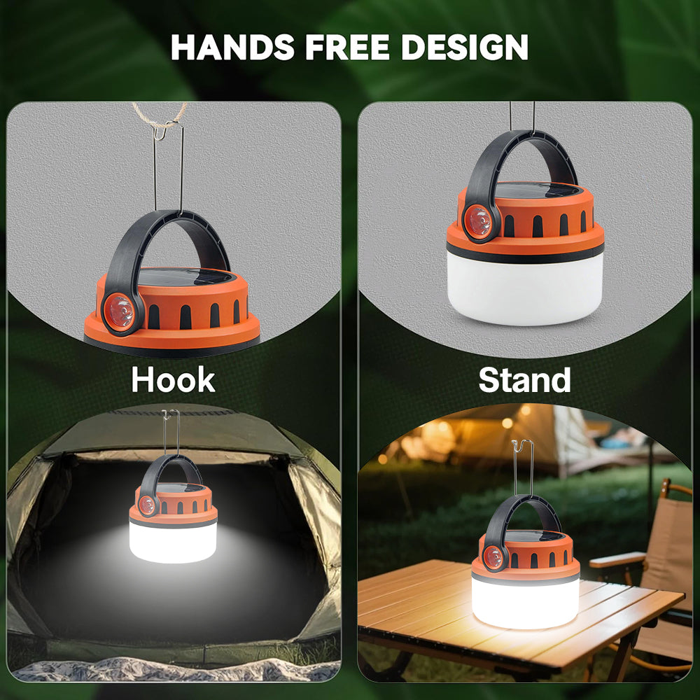 eYotto Solar LED Camping Light, 2400mAh Rechargeable Camping Lantern with Flashlight, Portable Solar Outdoor Tent Light Flashlight with Hook for Outdoor Activities Hiking Picnic Climbing Fishing