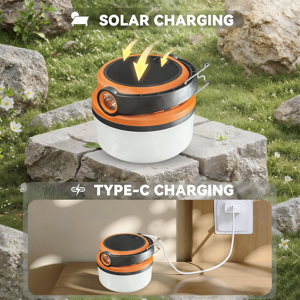 eYotto Solar LED Camping Light, 2400mAh Rechargeable Camping Lantern with Flashlight, Portable Solar Outdoor Tent Light Flashlight with Hook for Outdoor Activities Hiking Picnic Climbing Fishing