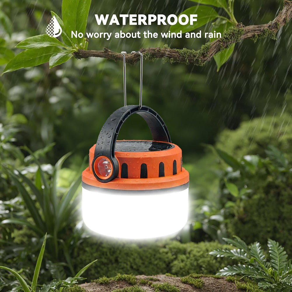 eYotto Solar LED Camping Light, 2400mAh Rechargeable Camping Lantern with Flashlight, Portable Solar Outdoor Tent Light Flashlight with Hook for Outdoor Activities Hiking Picnic Climbing Fishing