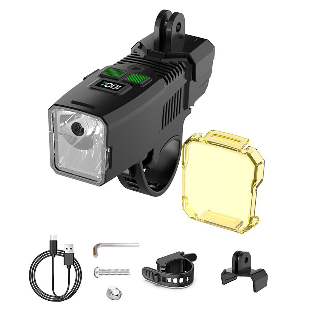 Eyotto 2000mAh Bike Light with Digital Display, Auto Adjustble Sensoring Bicycle Headlight, Rechargeable Bike Light with Cover for Rainy Foggy Day