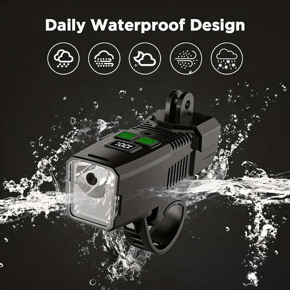 Eyotto 2000mAh Bike Light with Digital Display, Auto Adjustble Sensoring Bicycle Headlight, Rechargeable Bike Light with Cover for Rainy Foggy Day