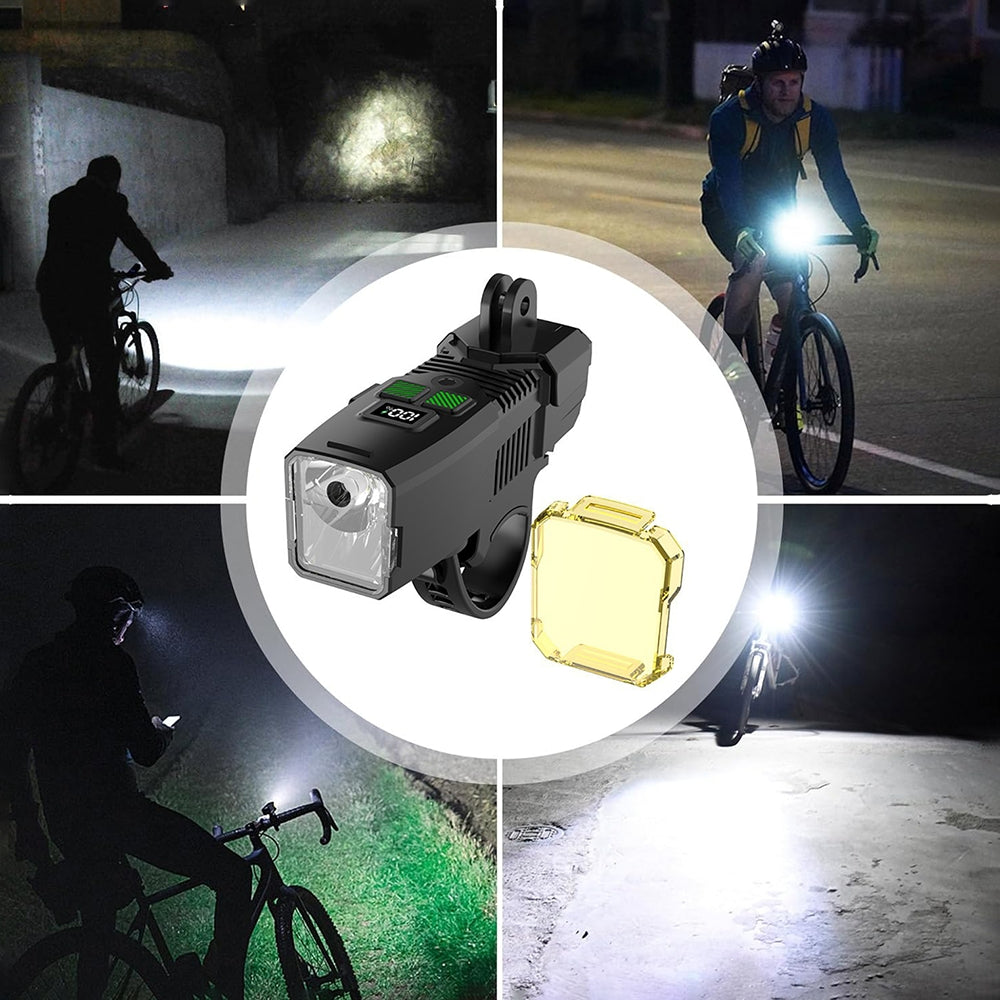 Eyotto 2000mAh Bike Light with Digital Display, Auto Adjustble Sensoring Bicycle Headlight, Rechargeable Bike Light with Cover for Rainy Foggy Day