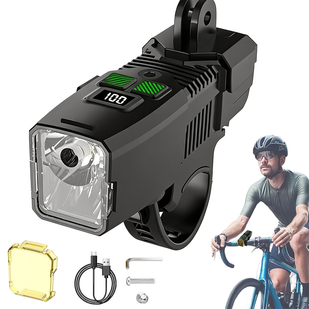 Eyotto 2000mAh Bike Light with Digital Display, Auto Adjustble Sensoring Bicycle Headlight, Rechargeable Bike Light with Cover for Rainy Foggy Day