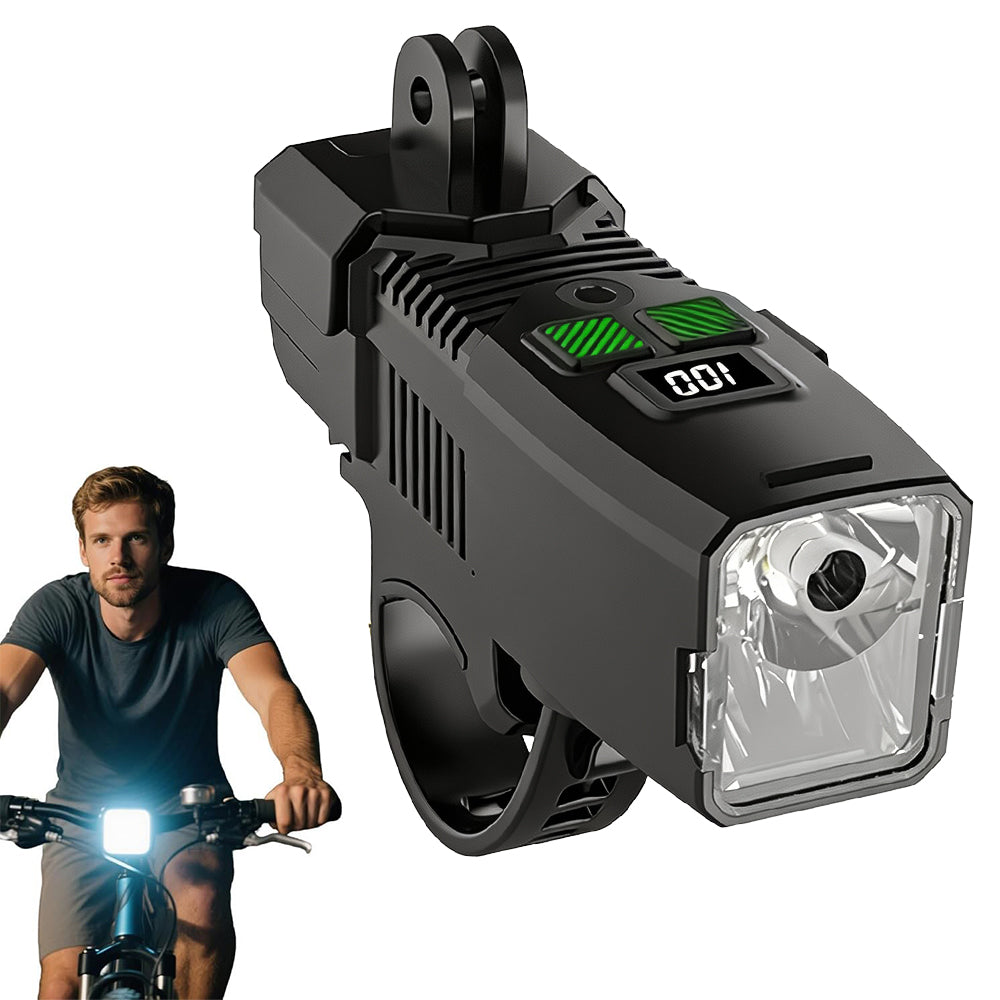 Eyotto 2000mAh Bike Light with Digital Display, Auto Adjustble Sensoring Bicycle Headlight, Rechargeable Bike Light with Cover for Rainy Foggy Day