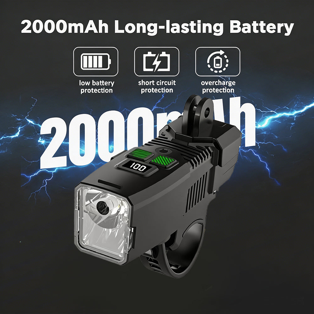 Eyotto 2000mAh Bike Light with Digital Display, Auto Adjustble Sensoring Bicycle Headlight, Rechargeable Bike Light with Cover for Rainy Foggy Day