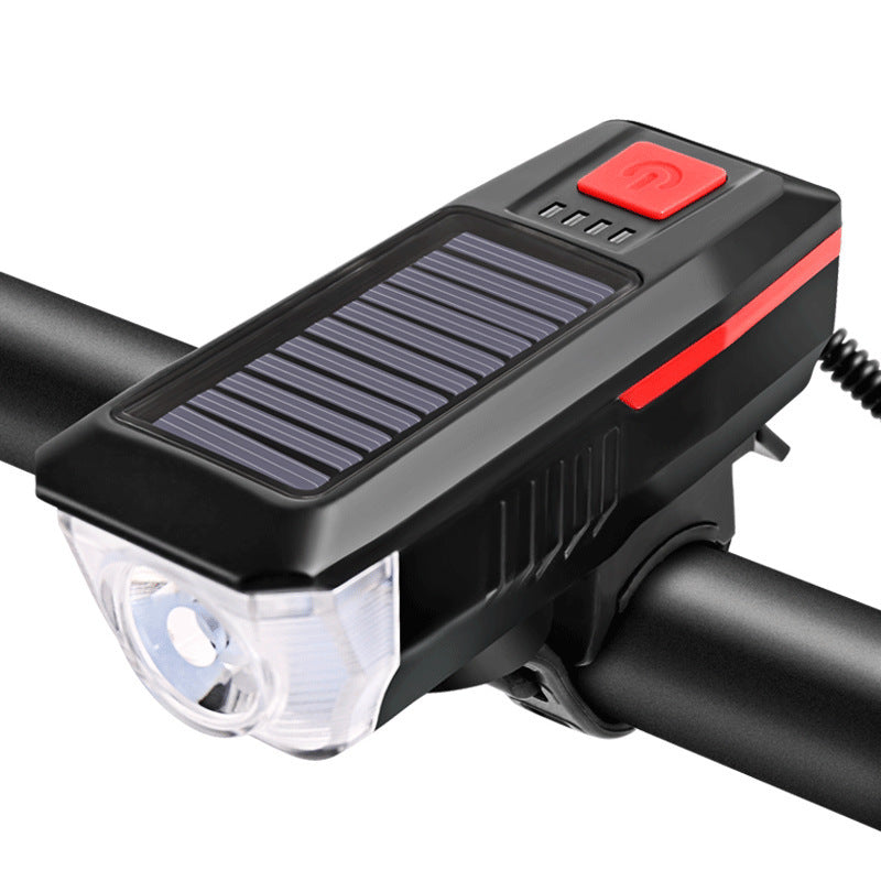 Eyotto Solar Bike Light Set with Alarming, Solar LED Bicycle Light Rechargeble Lighting with Horn, Bike Horn LED Headlight with 3 Lighting Modes