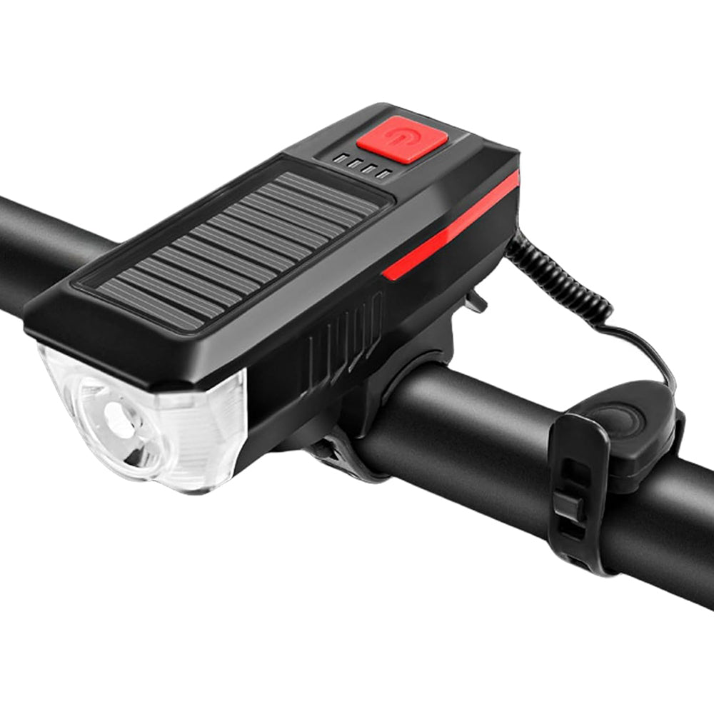 Eyotto Solar Bike Light Set with Alarming, Solar LED Bicycle Light Rechargeble Lighting with Horn, Bike Horn LED Headlight with 3 Lighting Modes