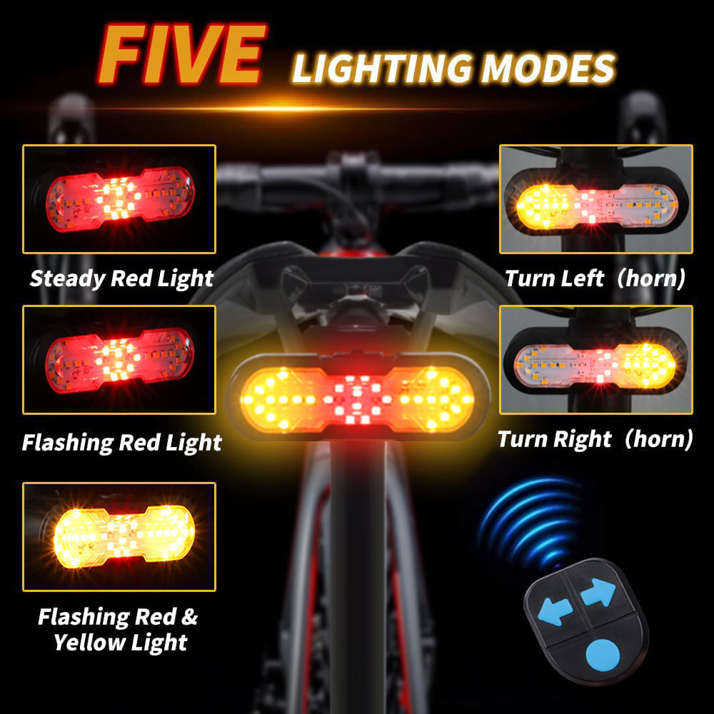 Eyotto 30 LED Bike Tail Light, 1200mAh Rechargeable Turning Signal Light with Remote, Bicycle LED Tail Lighting with Strap, Wireless Bike Light