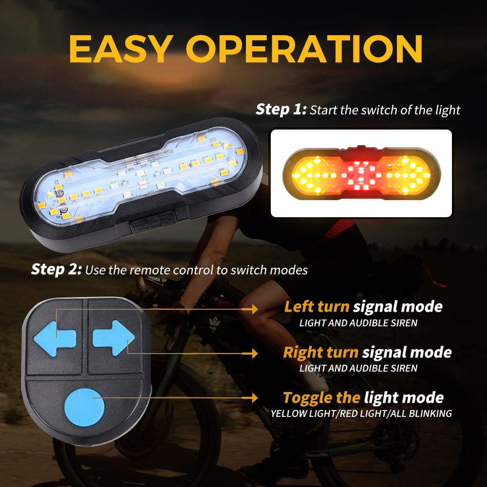 Eyotto 30 LED Bike Tail Light, 1200mAh Rechargeable Turning Signal Light with Remote, Bicycle LED Tail Lighting with Strap, Wireless Bike Light