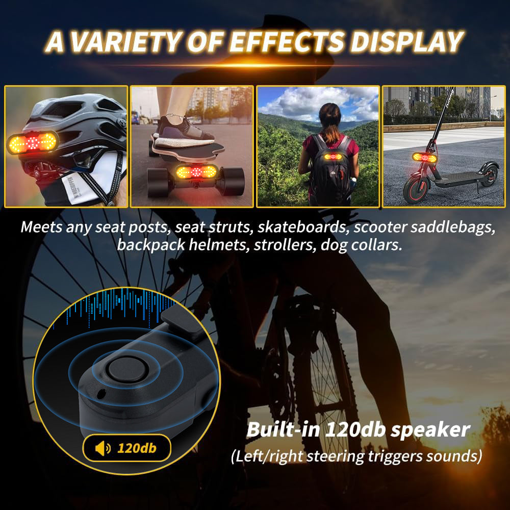 Eyotto 30 LED Bike Tail Light, 1200mAh Rechargeable Turning Signal Light with Remote, Bicycle LED Tail Lighting with Strap, Wireless Bike Light