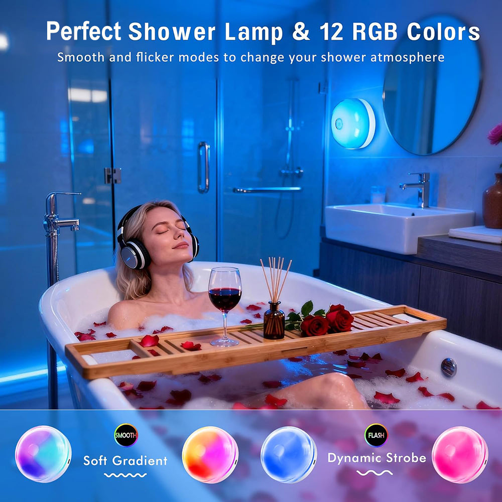 Eyotto 2pcs Wireless Shower Lights, 2000mAh Rechargeable Motion Sensor Night Lighting with RGB, LED Waterproof Party Lights for Ceiling Light Night Light Shower Light Bathroom Closet