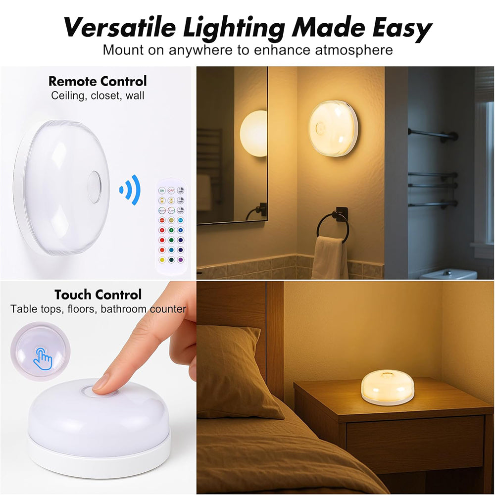 Eyotto 2pcs Wireless Shower Lights, 2000mAh Rechargeable Motion Sensor Night Lighting with RGB, LED Waterproof Party Lights for Ceiling Light Night Light Shower Light Bathroom Closet