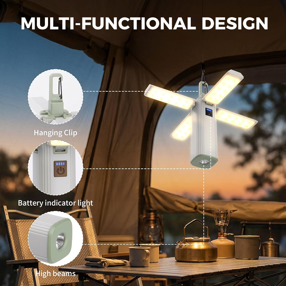 Eyotto 4 in 1 Camping Light with Hook, 2000mAh Rechargeable Camping Lantern Flashlight, Foldable Design Tent Flashlight for Night Light Storage Camping Outdoor Activities Hiking Climbing Travel
