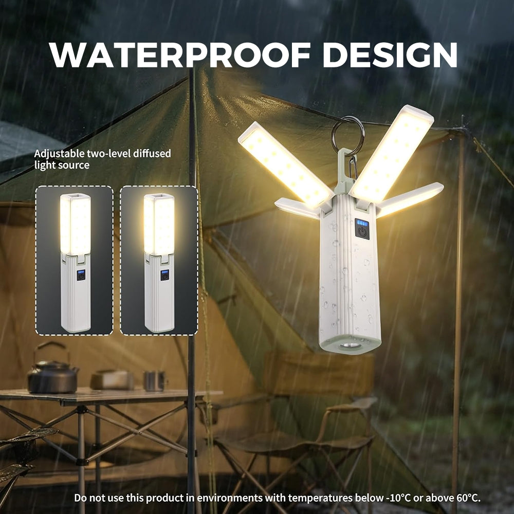 Eyotto 4 in 1 Camping Light with Hook, 2000mAh Rechargeable Camping Lantern Flashlight, Foldable Design Tent Flashlight for Night Light Storage Camping Outdoor Activities Hiking Climbing Travel