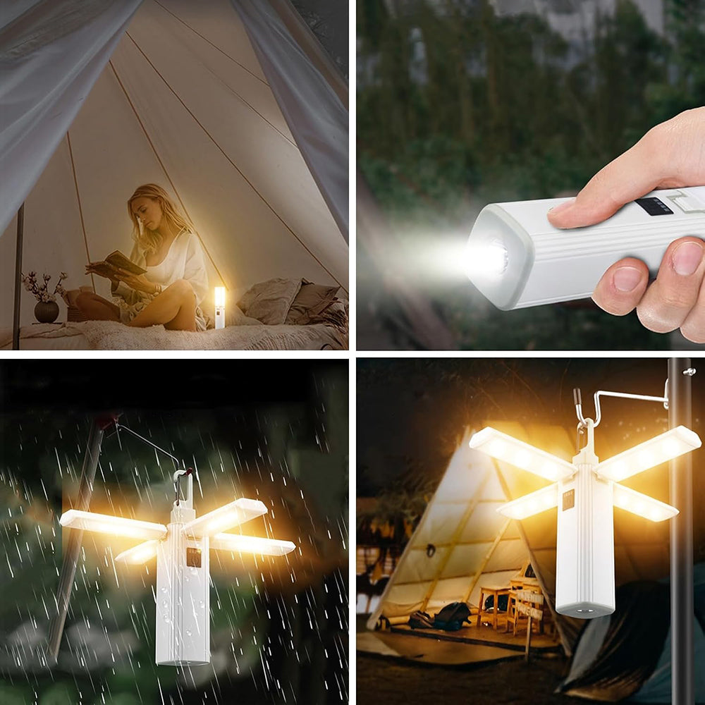 Eyotto 4 in 1 Camping Light with Hook, 2000mAh Rechargeable Camping Lantern Flashlight, Foldable Design Tent Flashlight for Night Light Storage Camping Outdoor Activities Hiking Climbing Travel