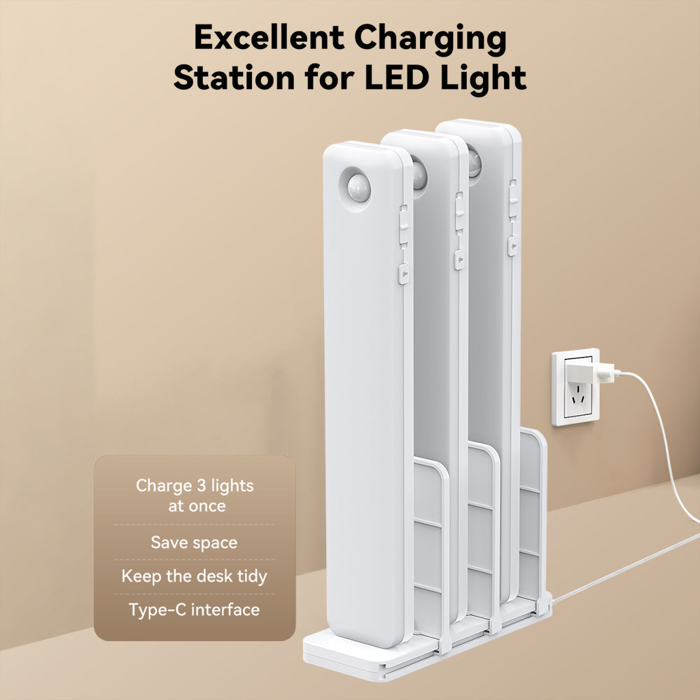 Eyotto 3pcs Wireless Under-Cabinet Lights with Power Station, Motion Sensor Closet Light with 3 Lighting Color, Rechargeable LED Closet Lights with Remote for Stair Kitchen Closet, 3 Packs