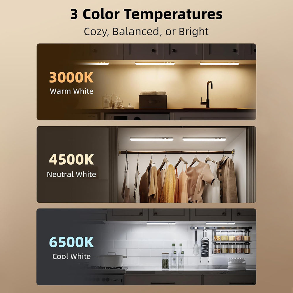 Eyotto 3pcs Wireless Under-Cabinet Lights with Power Station, Motion Sensor Closet Light with 3 Lighting Color, Rechargeable LED Closet Lights with Remote for Stair Kitchen Closet, 3 Packs