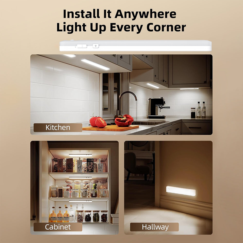 Eyotto 3pcs Wireless Under-Cabinet Lights with Power Station, Motion Sensor Closet Light with 3 Lighting Color, Rechargeable LED Closet Lights with Remote for Stair Kitchen Closet, 3 Packs