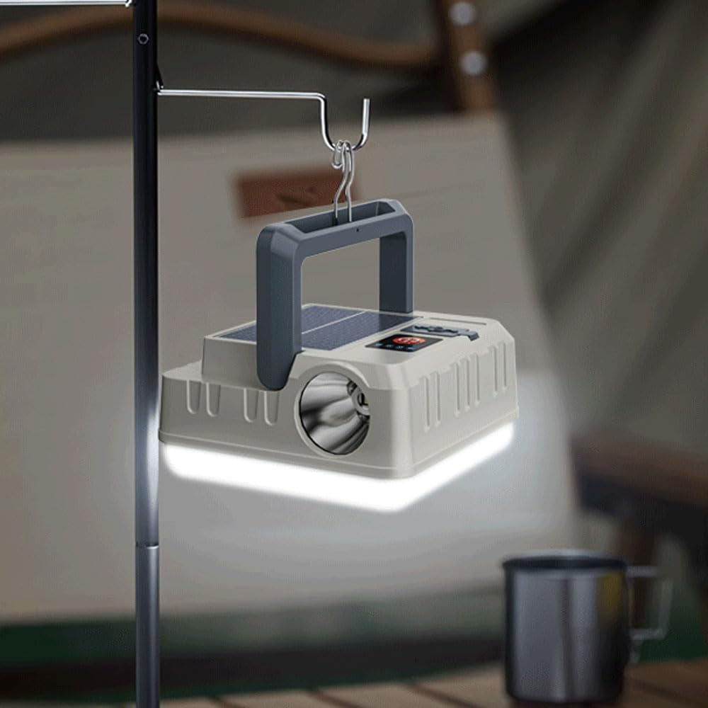 Eyotto Solar Camping Lantern, Rechargeable 2000mAh Solar Camping Light with Flashlight, Camping Tent Flashlight Lamp with Hook for Outdoor Activities Hiking Climbing Fishing