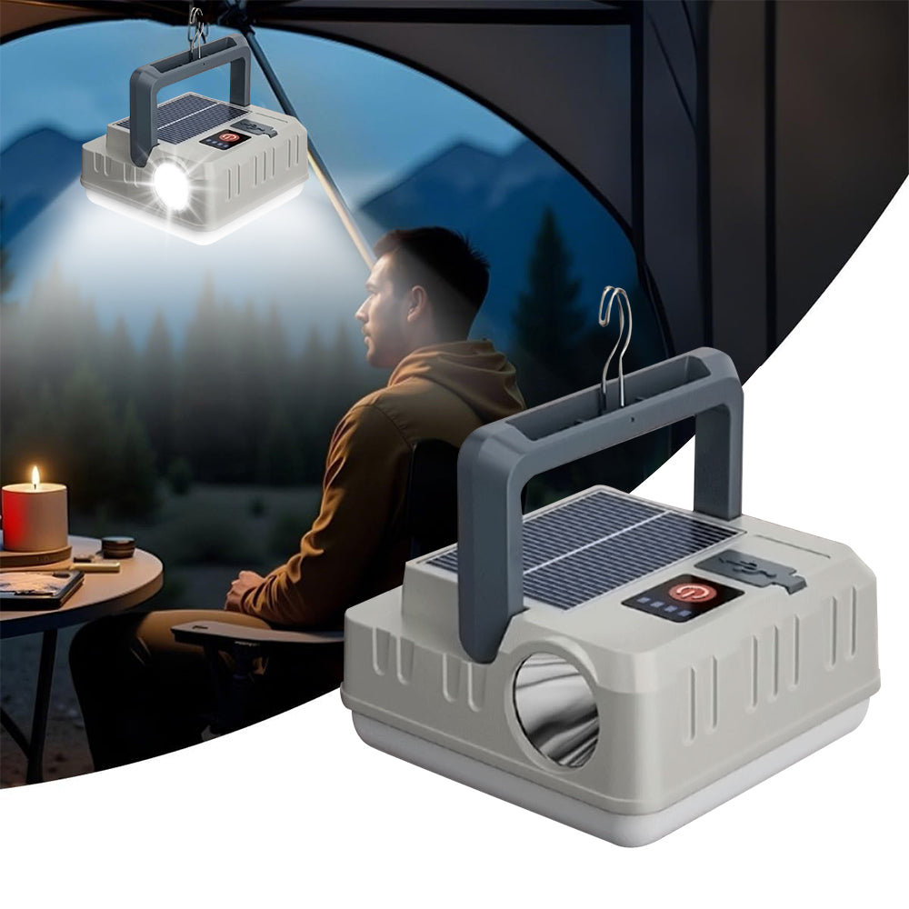 Eyotto Solar Camping Lantern, Rechargeable 2000mAh Solar Camping Light with Flashlight, Camping Tent Flashlight Lamp with Hook for Outdoor Activities Hiking Climbing Fishing