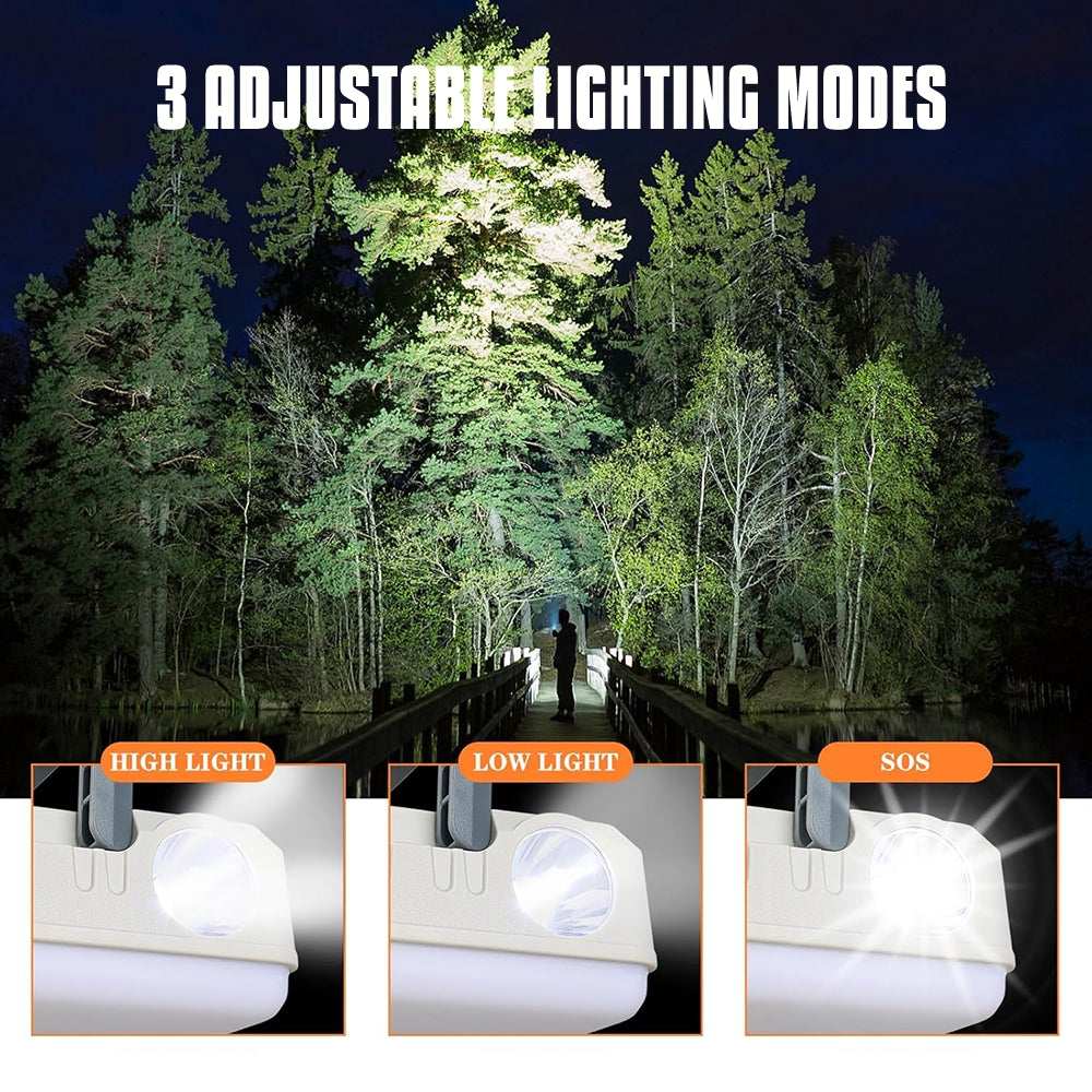 Eyotto Solar Camping Lantern, Rechargeable 2000mAh Solar Camping Light with Flashlight, Camping Tent Flashlight Lamp with Hook for Outdoor Activities Hiking Climbing Fishing