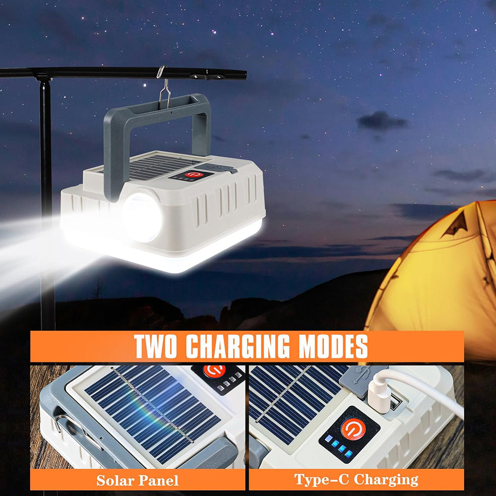 Eyotto Solar Camping Lantern, Rechargeable 2000mAh Solar Camping Light with Flashlight, Camping Tent Flashlight Lamp with Hook for Outdoor Activities Hiking Climbing Fishing