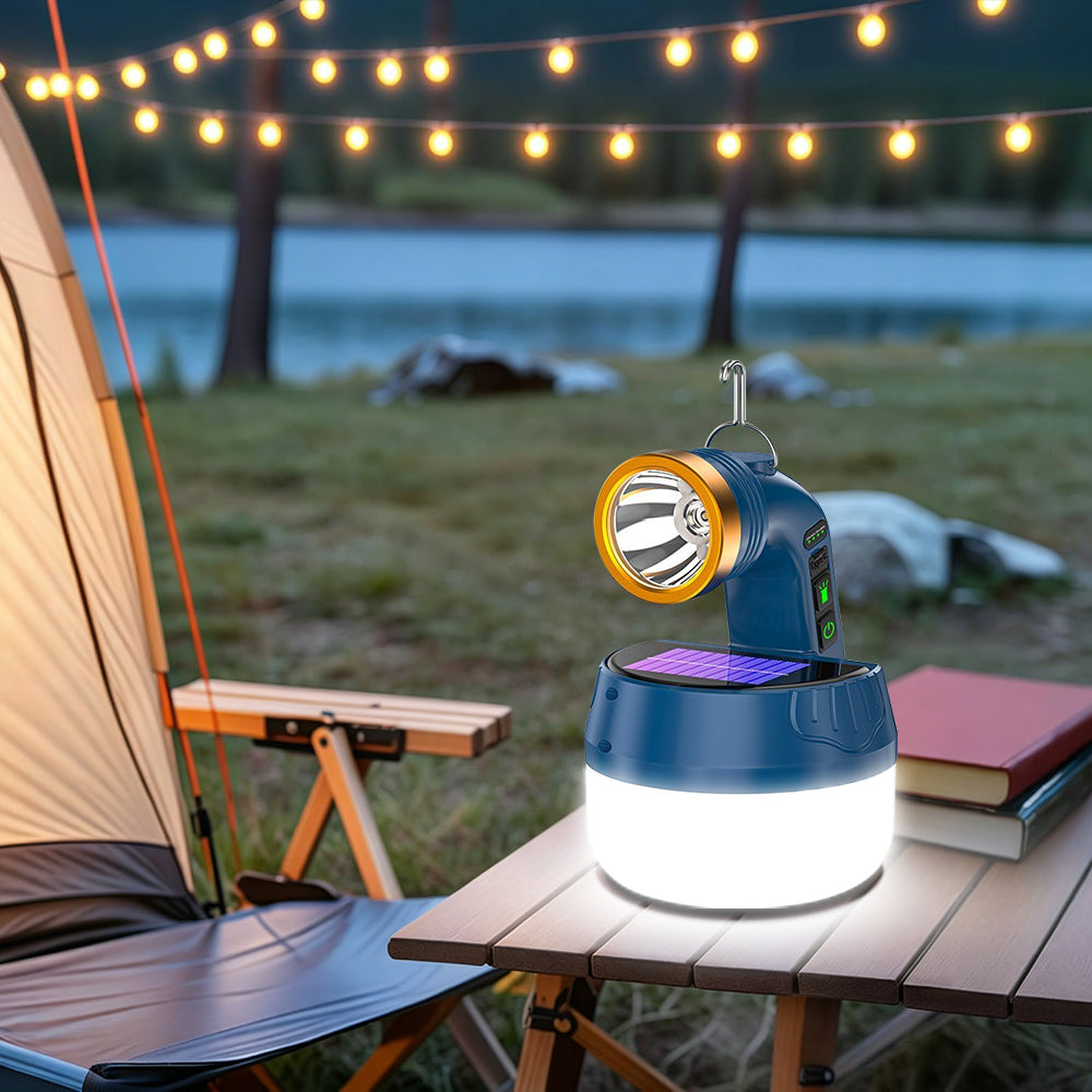 Eyotto Solar Camping Light with Digital Display, 2400mAh Rechargeable Camping Flashlight, Portable Design Tent Solar Flashlight with 6 Modes for Camping Outdoor Activities Hiking Climbing Travel