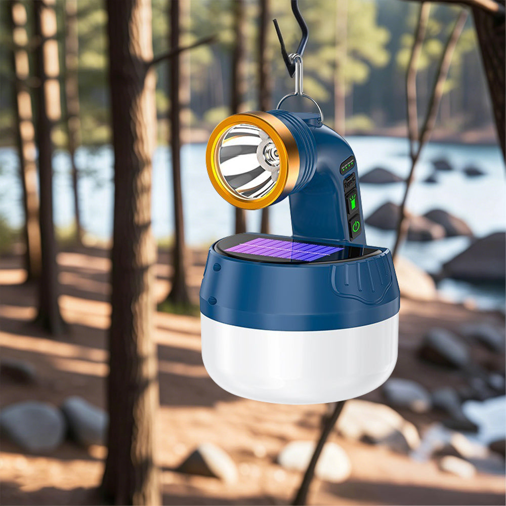 Eyotto Solar Camping Light with Digital Display, 2400mAh Rechargeable Camping Flashlight, Portable Design Tent Solar Flashlight with 6 Modes for Camping Outdoor Activities Hiking Climbing Travel