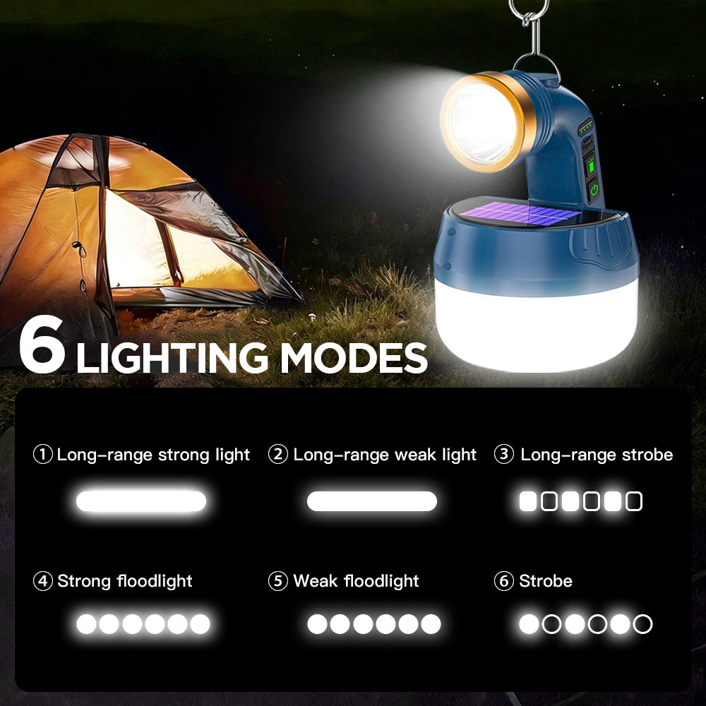 Eyotto Solar Camping Light with Digital Display, 2400mAh Rechargeable Camping Flashlight, Portable Design Tent Solar Flashlight with 6 Modes for Camping Outdoor Activities Hiking Climbing Travel