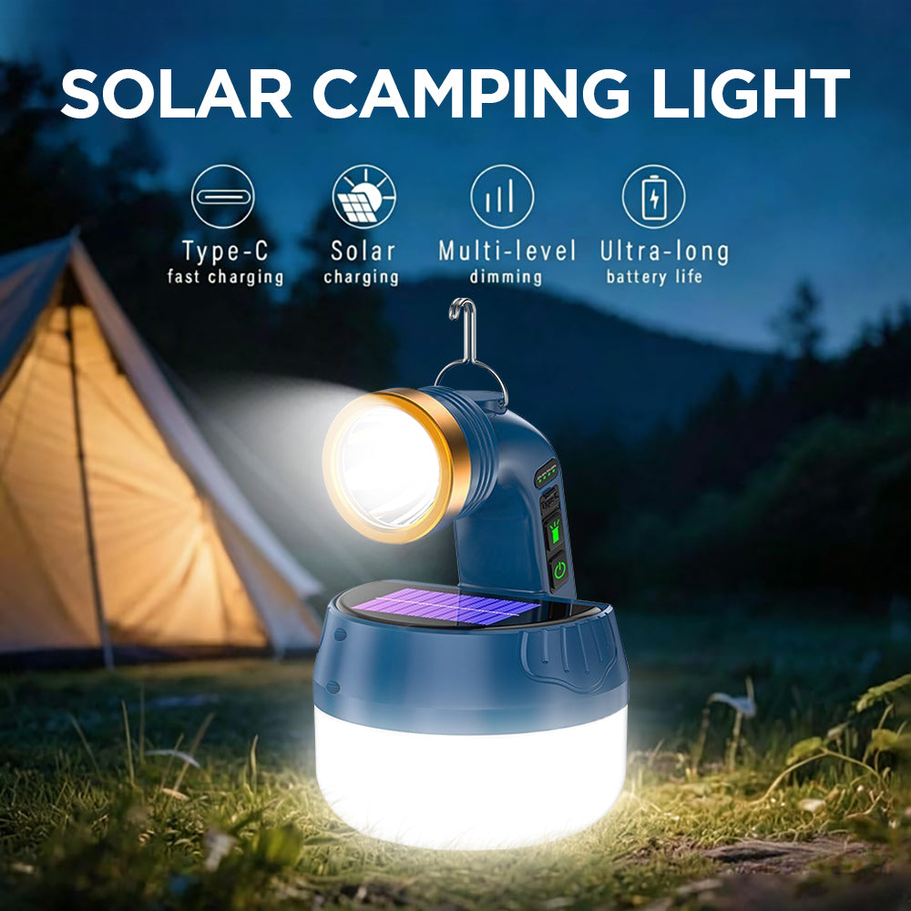 Eyotto Solar Camping Light with Digital Display, 2400mAh Rechargeable Camping Flashlight, Portable Design Tent Solar Flashlight with 6 Modes for Camping Outdoor Activities Hiking Climbing Travel