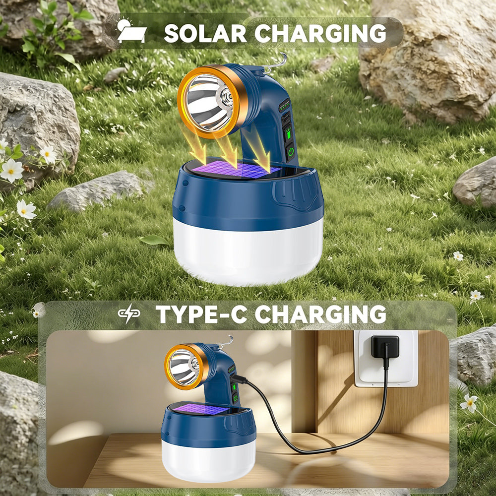 Eyotto Solar Camping Light with Digital Display, 2400mAh Rechargeable Camping Flashlight, Portable Design Tent Solar Flashlight with 6 Modes for Camping Outdoor Activities Hiking Climbing Travel