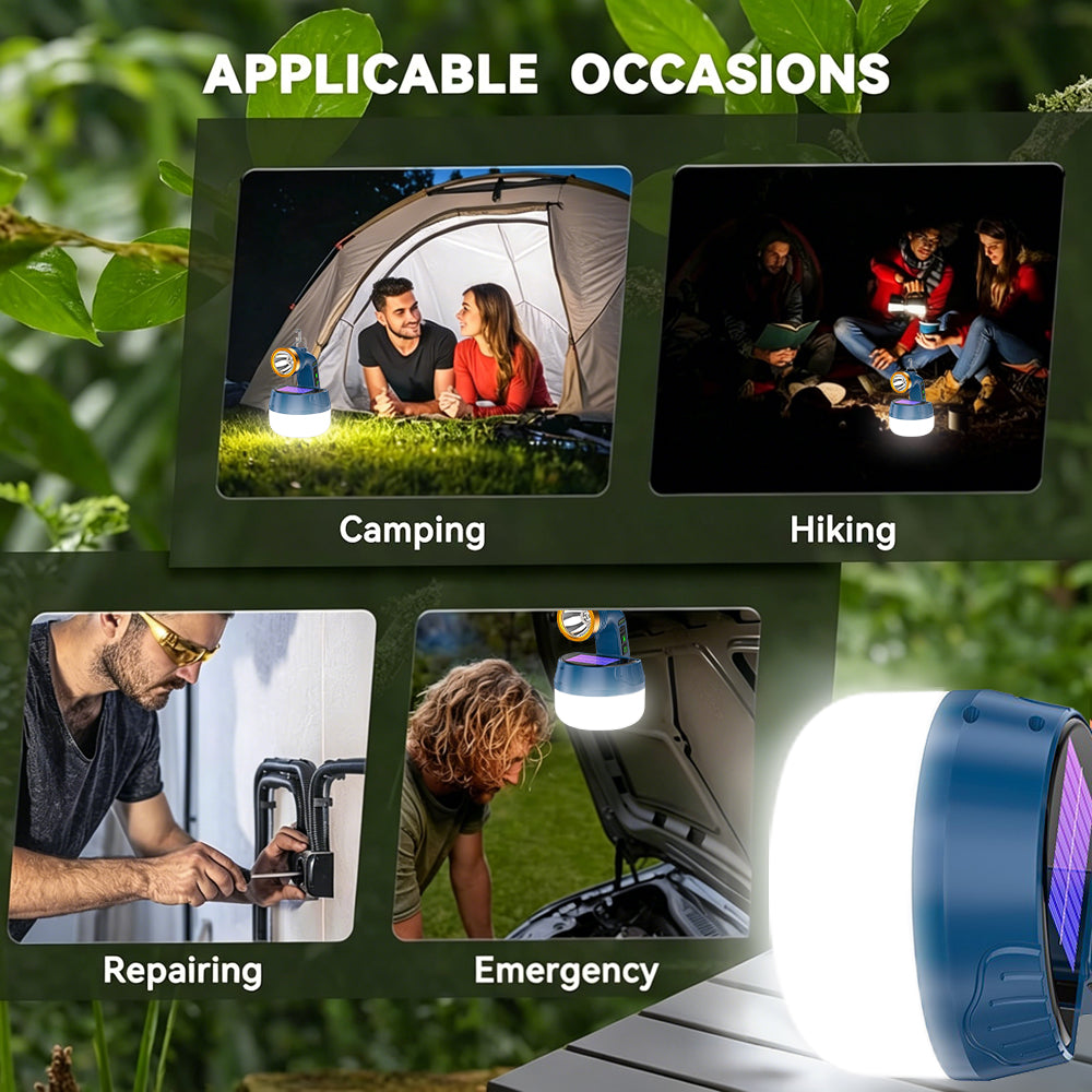 Eyotto Solar Camping Light with Digital Display, 2400mAh Rechargeable Camping Flashlight, Portable Design Tent Solar Flashlight with 6 Modes for Camping Outdoor Activities Hiking Climbing Travel