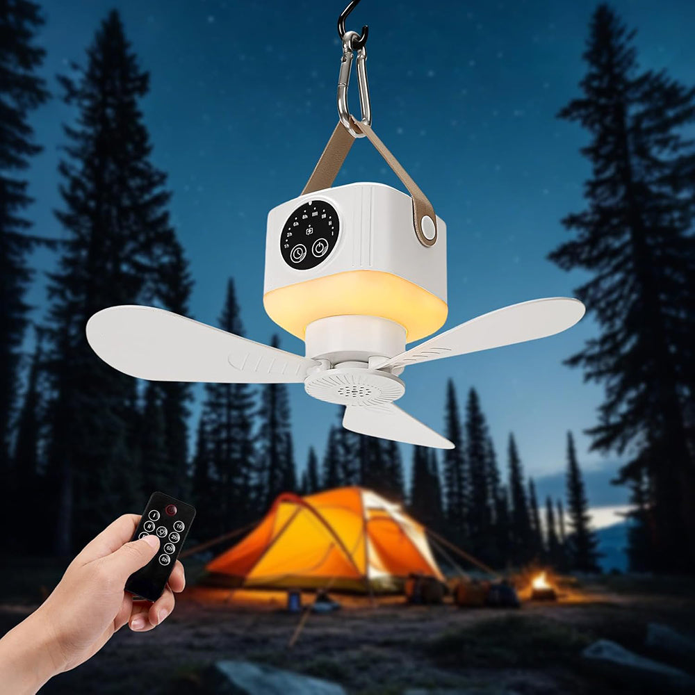 Eyotto Camping Fan Light, 7200mAh Rechargeable Camping Lantern with 3 Blades Fan, Portable Remote Tent Hanging Fan with Digital Display for Tent Camping Hiking Picnic Hiking Fishing