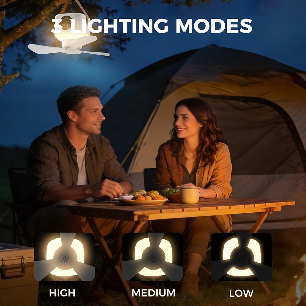 Eyotto Camping Fan Light, 7200mAh Rechargeable Camping Lantern with 3 Blades Fan, Portable Remote Tent Hanging Fan with Digital Display for Tent Camping Hiking Picnic Hiking Fishing