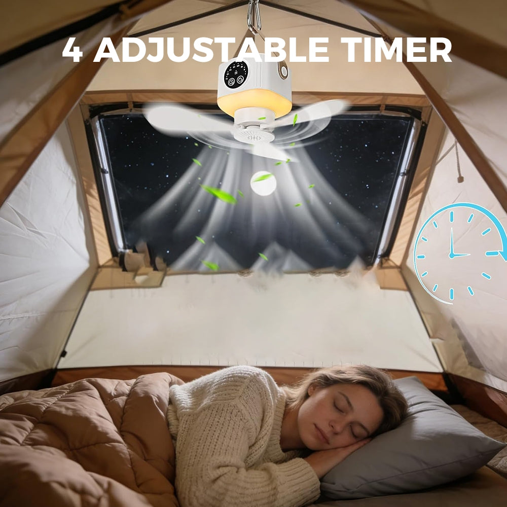 Eyotto Camping Fan Light, 7200mAh Rechargeable Camping Lantern with 3 Blades Fan, Portable Remote Tent Hanging Fan with Digital Display for Tent Camping Hiking Picnic Hiking Fishing