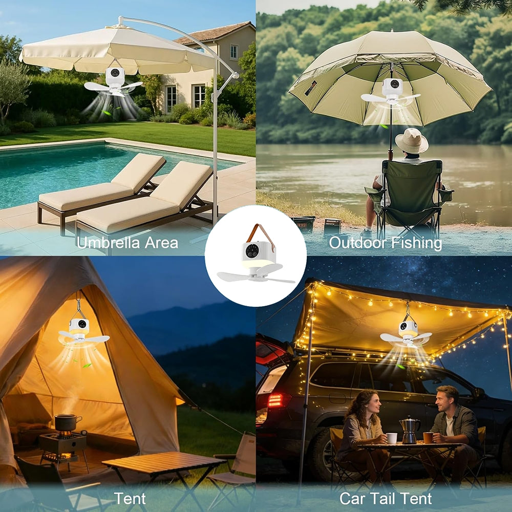 Eyotto Camping Fan Light, 7200mAh Rechargeable Camping Lantern with 3 Blades Fan, Portable Remote Tent Hanging Fan with Digital Display for Tent Camping Hiking Picnic Hiking Fishing